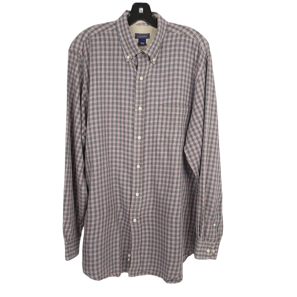 Saddlebred Long Sleeve Button Up Shirt Mens Size L Black Red Plaid